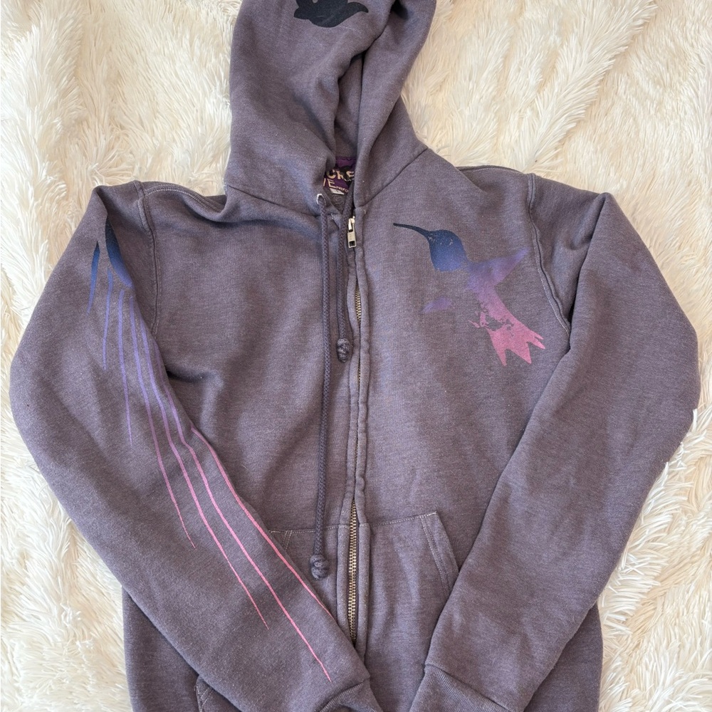 Gray Hoodie with Hummingbird Design